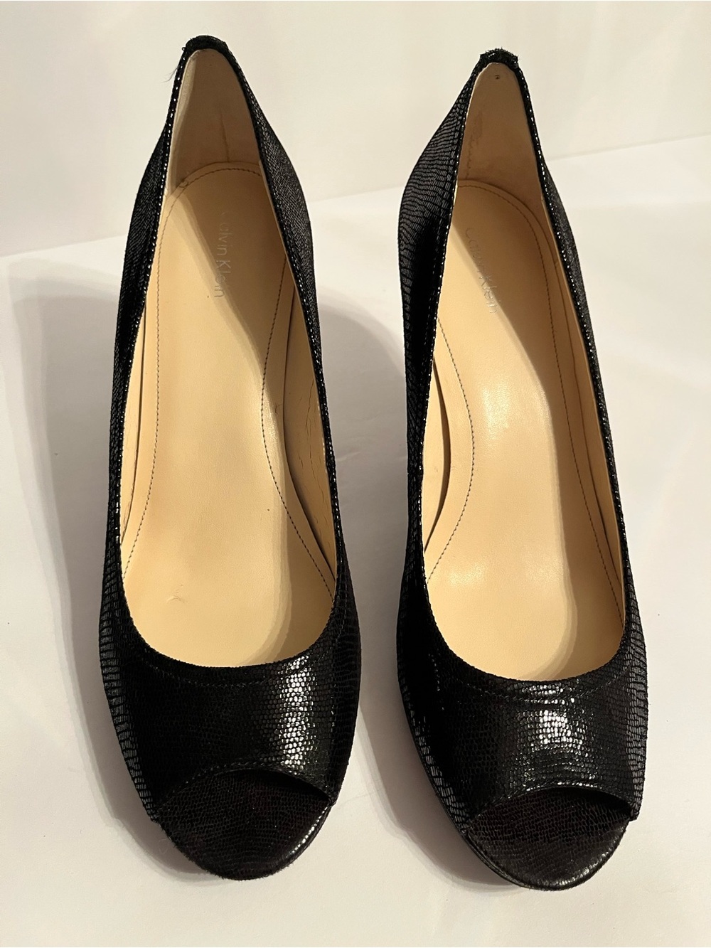 Calvin Klein Black Peep-Toe Heels with Subtle Texture
